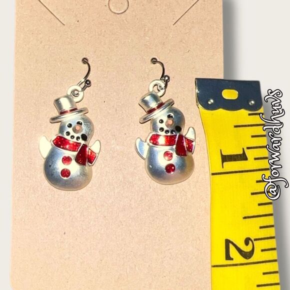 Bundle Sale 3 for $15 | Silver Tone Snowman Earrings – 1 Inch - Picture 4 of 7